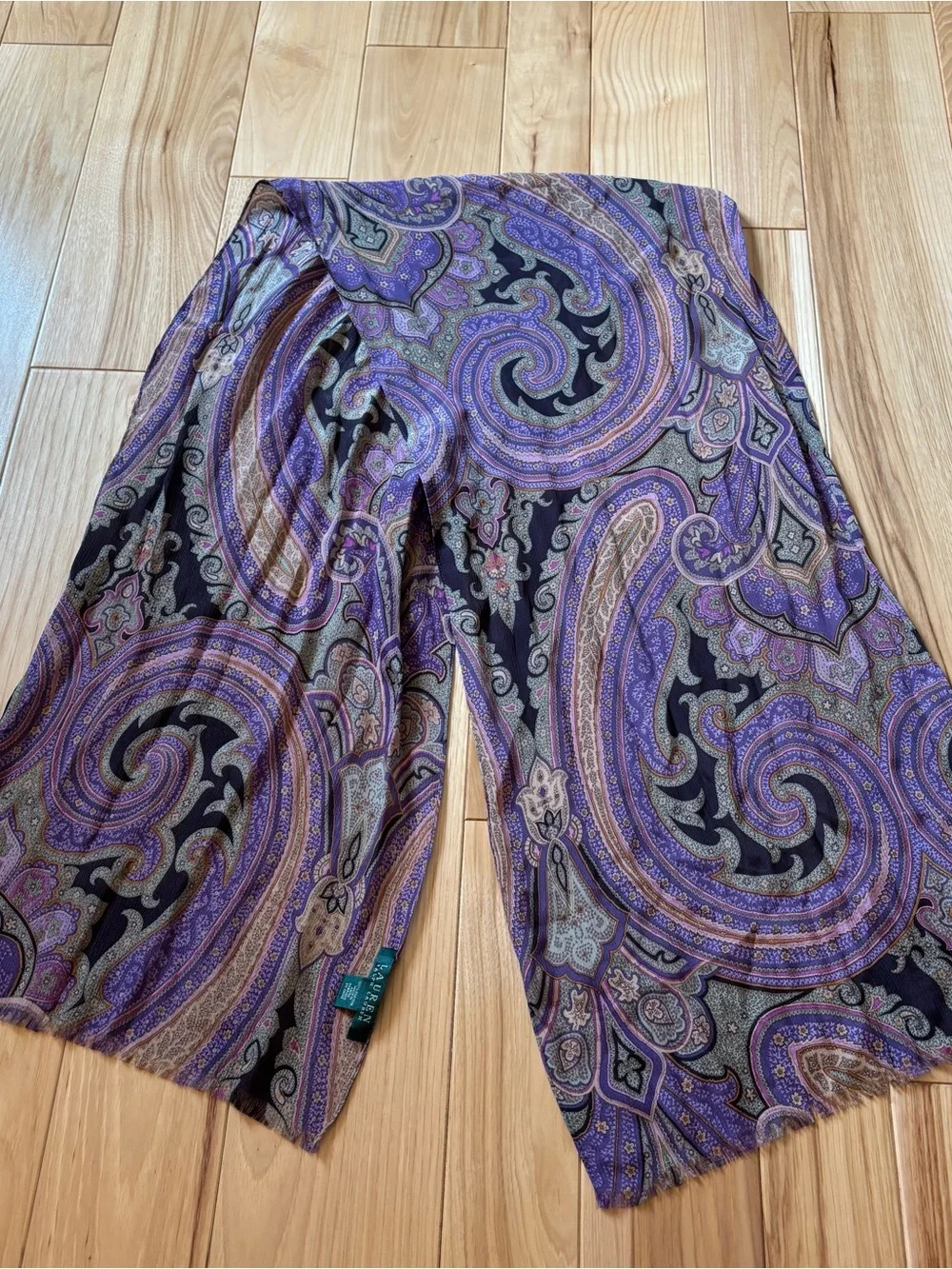 Lauren Ralph Lauren Silk Purple Multicolor Paisley Patterned Scarf